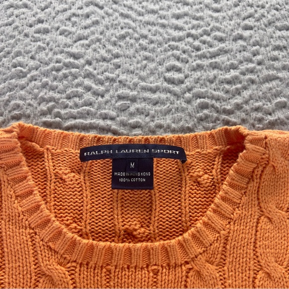 Ralph Lauren Sport Sweater Womens Medium Orange Cable Knit Pullover Cotton Pony - Picture 7 of 9